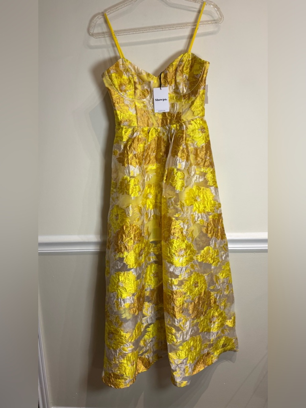 SHOWPO NWT BRAILEY MIDI DRESS Aline Corset Detail Dress In Yellow Size 2 - Picture 4 of 10